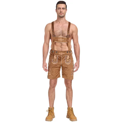 Lederhosen Bavaresi Tradizionali da Uomo per Costume da Festival della Birra Oktoberfest Pantaloncini con Bretelle Ricamati per Scena