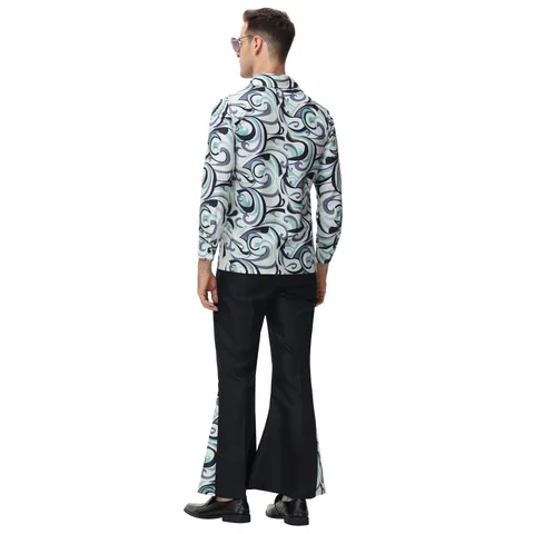 70s Retro Disco Costume For Men Hippie Psychedelic Printed Top And Bottom Performance Outfit Music Festival Carnival Party Wear