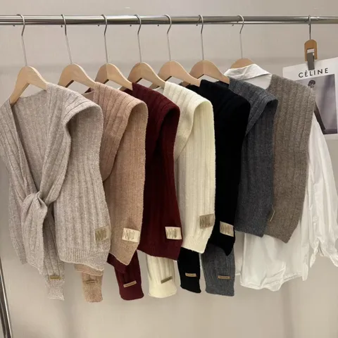 Koreaans Stijl Wolmix Gebreide Sjaal Winter Warm Nep Kraag Casual Kruis Strik Sjaal Elegante Vrouwen Mode Cape