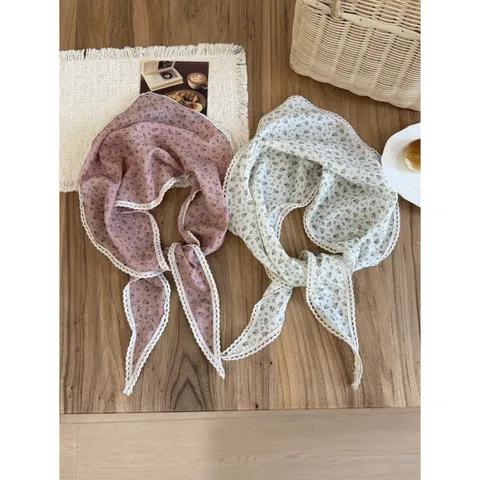 Vintage Bloemen Kantafwerking Driehoek Hoofddoek Dames Zomer Zonbescherming Haar Sjaal Ademend Polyester Bandana