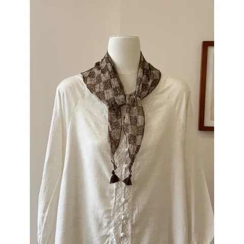 Retro Floral Plaid Triangle Scarf Polyester Colorblock Tassel Small Neck Scarf Fashion Literary Women Scarf
