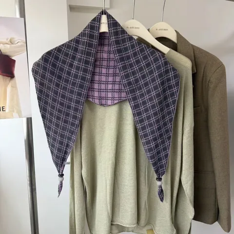 Dames Dubbelzijdige Driehoek Sjaal Vintage Ruit Gestreept Kwasten Kralen Hoofdband Mode Veelzijdige Sjaal Accessoires