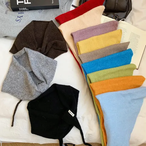 Femme Automne Hiver Couleur Unie Écharpe Triangulaire Tricotée Mode Polyvalent Chaud Foulard Chle Strick Tête Enveloppement Accessoires