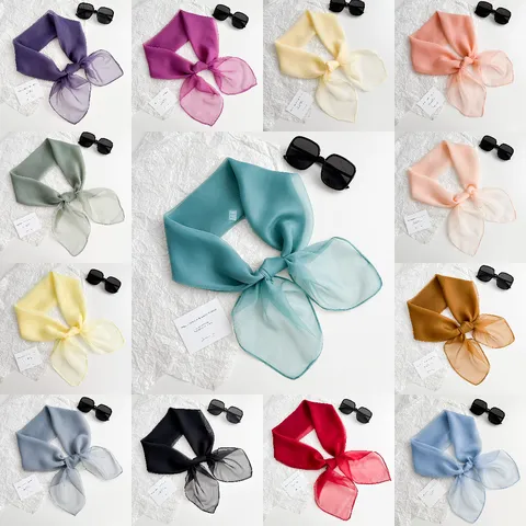 Dames mode effen kleur vierkante sjaal zachte lichtgewicht nylon hals sjaal elegante hoofdsjaal dagelijkse woon-werkaccessoires