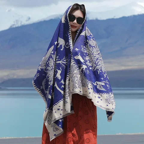 Ethischer Stil Doppelseitiger Jacquard Kunstkaschmir Schal Damen Winter Warmer Reise Schal Quasten Wrap Decke