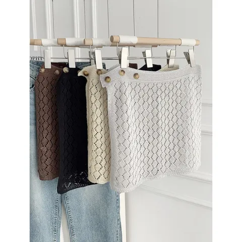 Dames Opengewerkt Gebreid Halve Rok Zomer Casual Effen Kleur