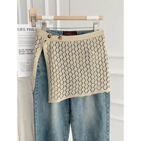 Dames Opengewerkt Gebreid Halve Rok Zomer Casual Effen Kleur