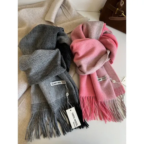 Bufanda 100% Lana Para Mujeres Otoño Invierno Cálido Borlas Chal Degradado Suave Moda Largas Bufandas Cuello