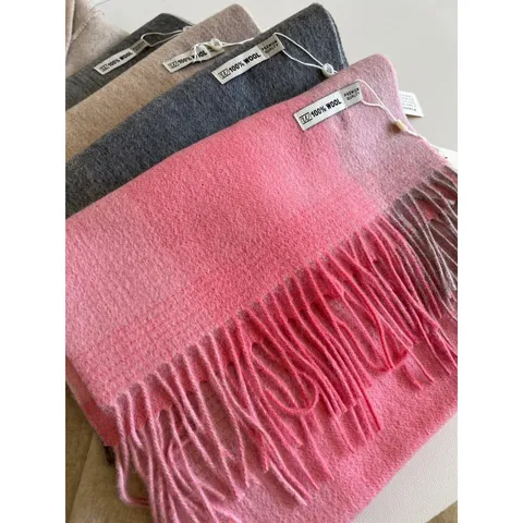 Bufanda 100% Lana Para Mujeres Otoño Invierno Cálido Borlas Chal Degradado Suave Moda Largas Bufandas Cuello