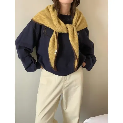 Bufanda Chal Triangular de Borde de Contraste de Otoño e Invierno para Mujer Estilo Coreano Calentador de Cuello Bufanda Triangular de Punto Versátil
