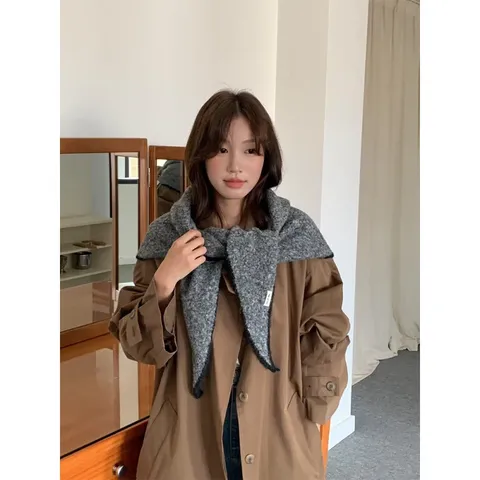 Bufanda Chal Triangular de Borde de Contraste de Otoño e Invierno para Mujer Estilo Coreano Calentador de Cuello Bufanda Triangular de Punto Versátil