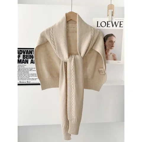 Dames Wolmix Gebreide Sjaal Sjaal Winter Warm Kabelbrei Kol Nep Kraag Trui Cape Mode Bovenkleding