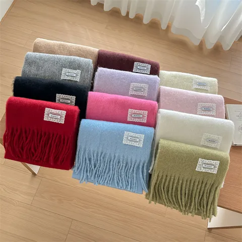 Vrouwen Winter Warm Wolmix Sjaal Effen Kleur Kwast Zacht Gezellig Casual Dagelijks Nek Sjaal Mode Winter Accessoires