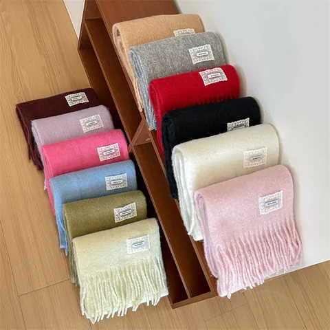Vrouwen Winter Warm Wolmix Sjaal Effen Kleur Kwast Zacht Gezellig Casual Dagelijks Nek Sjaal Mode Winter Accessoires