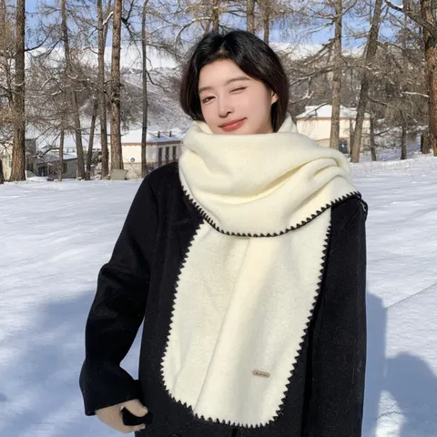 Dames Winter Warme Sjaal Imitatie Kasjmier Gebreid Randafwerking Lange Sjaal Retro Casual Dagelijkse Hals Sjaal