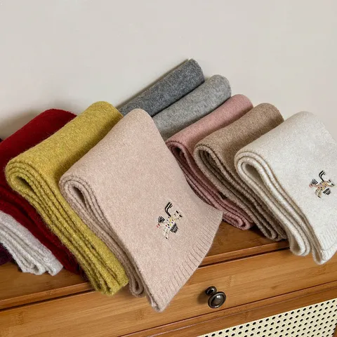 Winter Warme Wolmix Sjaal Voor Vrouwen Effen Kleur Geborduurd Mode Casual Hals Sjaal Dagelijks Accessoire