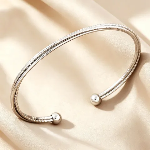 Brazalete Abierto de Acero Inoxidable Minimalista para Mujer Chapado en Oro y Plata Geométrico Onda Cuentas Joyería de Moda