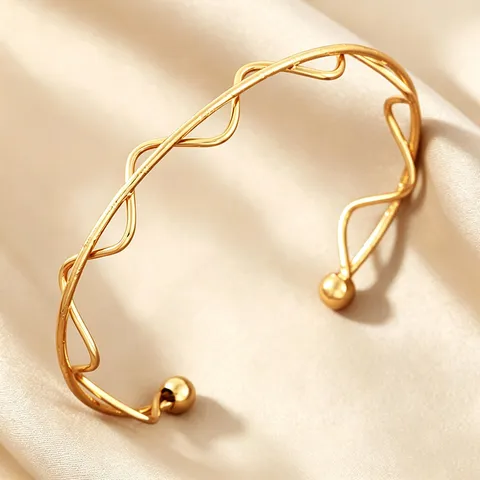 Brazalete Abierto de Acero Inoxidable Minimalista para Mujer Chapado en Oro y Plata Geométrico Onda Cuentas Joyería de Moda