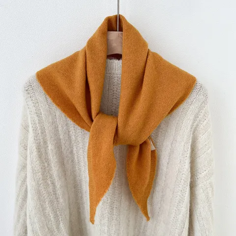 Women Winter Warm Solid Color Knitted Triangle Scarf Wool Blend Shawl Fashion Neckerchief Daily Outdoor Scarf