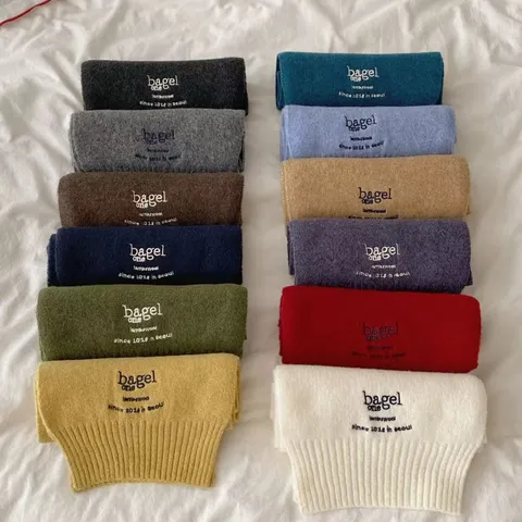 Dames Winter Warme Gebreide Sjaal Effen Kleur Letterborduursel Kwast Lange Sjaal Casual Retro Wolmix Mode Nekomslag