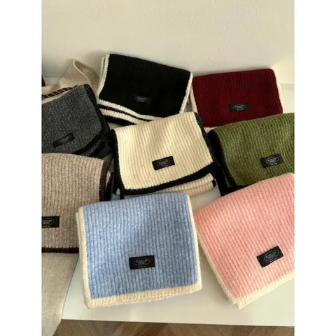 Dames Winter Warm Gebreide Sjaal Retro Effen Kleur Contrasterende Randen Wolmix Zacht Chic Casual Halsverwarmer