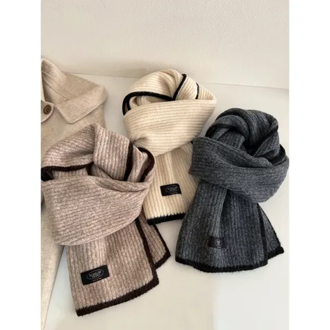 Dames Winter Warm Gebreide Sjaal Retro Effen Kleur Contrasterende Randen Wolmix Zacht Chic Casual Halsverwarmer
