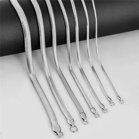 Collar de Cadena de Serpiente Plana de Acero de Titanio Minimalista Para Hombres Mujeres Joyería de Moda
