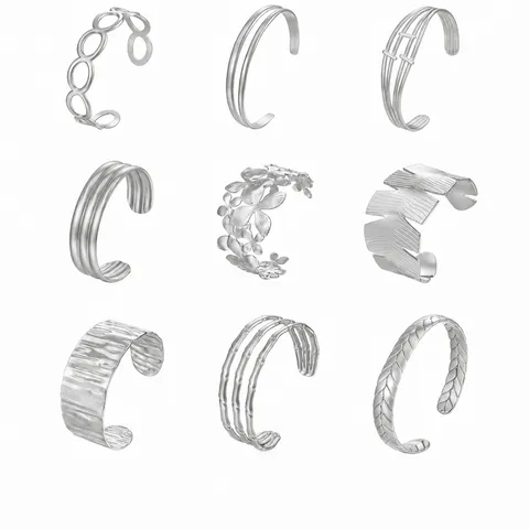 Brazalete Abierto de Acero Inoxidable Minimalista para Mujer Geométrico Ajustable Joyería de Moda