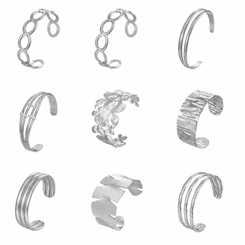 Brazalete Abierto de Acero Inoxidable Minimalista para Mujer Geométrico Ajustable Joyería de Moda