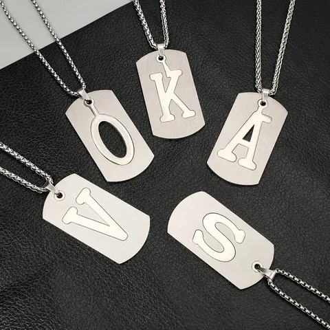 Collar de Letras de Acero Inoxidable Estilo Calle Europea Americana Hip Hop Colgante de Placa de Identificación Joyería de Moda