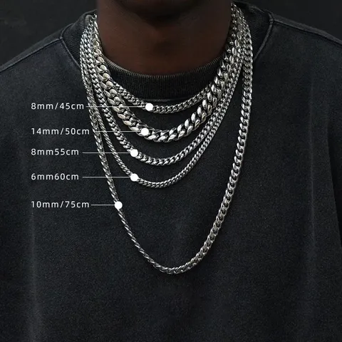 Hombres Mujeres Acero Inoxidable Cadena Cubana Collar Pulsera Hip Hop Cadena Gruesa Metal Pesado Joyería