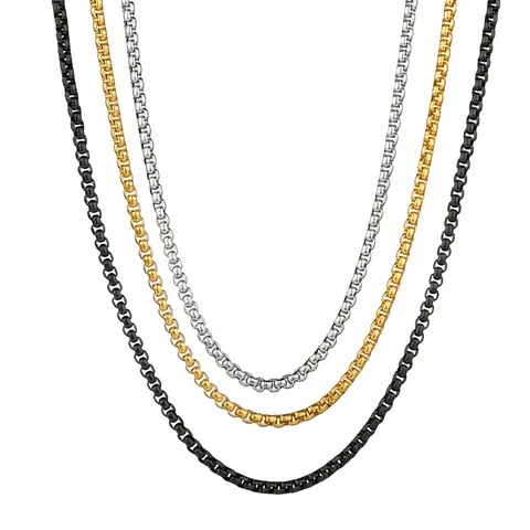 Collar de Cadena de Caja de Acero Inoxidable para Hombres Cadena de Hueso Cuadrado Joyería de Cadena de Enlace Metálico Geométrico