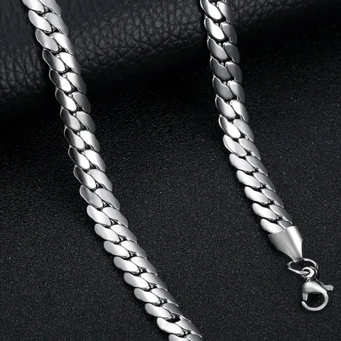 Collar de Cadena Cubana de Acero de Titanio Minimalista para Hombres Mujeres Hip Hop Cadena NK Plana Joyería de Moda