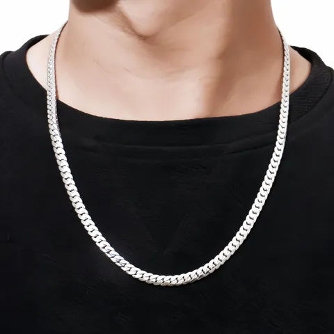 Collar de Cadena Cubana de Acero de Titanio Minimalista para Hombres Mujeres Hip Hop Cadena NK Plana Joyería de Moda