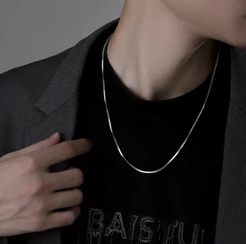 Titanium Staal Vierkante Slangenketting Halsketting Voor Heren Dames Minimalistische Geometrische Sleutelbeenketting Mode Sieraden