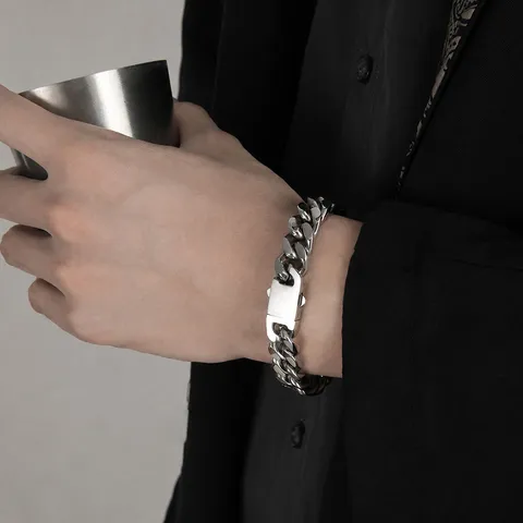 Pulsera de Cadena Cubana para Hombre Acero de Titanio Minimalista Hip-Hop Joyería de Muñeca para Hombres