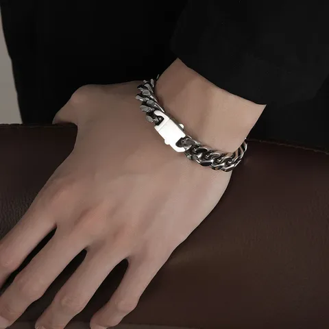 Pulsera de Cadena Cubana para Hombre Acero de Titanio Minimalista Hip-Hop Joyería de Muñeca para Hombres