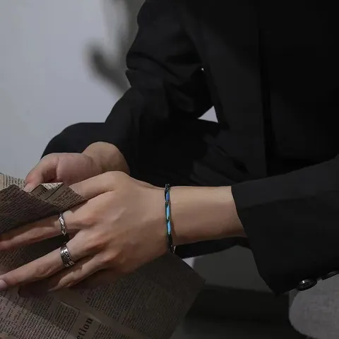 Pulsera de Cadena de Bambú de Acero Inoxidable para Hombres Colorido Arcoíris Acero de Titanio Pulseras de Enlace Joyería Regalo