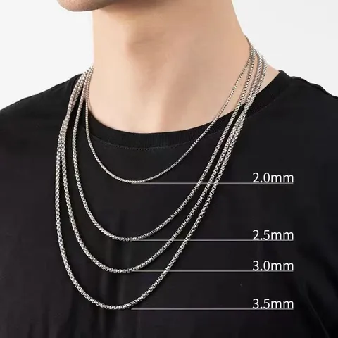 Collar de Cadena de Caja de Acero Inoxidable para Hombre de Acero de Titanio Geométrico Cuadrado de Perlas Joyería Hip Hop Regalo para Hombres