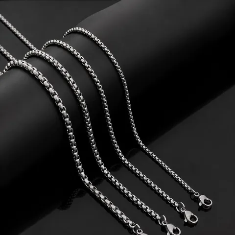 Collar de Cadena de Caja de Acero Inoxidable para Hombre de Acero de Titanio Geométrico Cuadrado de Perlas Joyería Hip Hop Regalo para Hombres