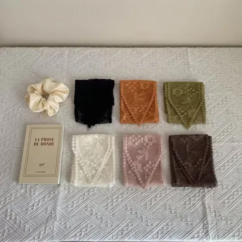 Japanese Vintage Polyester Lace Ribbon Floral Embroidery Long Scarf Women Neck Band Hair Band Decorative Scarf