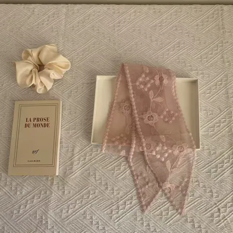 Japanese Vintage Polyester Lace Ribbon Floral Embroidery Long Scarf Women Neck Band Hair Band Decorative Scarf