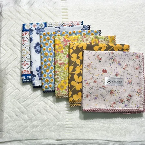 100% Katoen Retro Bloemen Kleine Vierkante Sjaal Pastoraal Literair Kantafwerking Hals Sjaal Haarband Vrouwen
