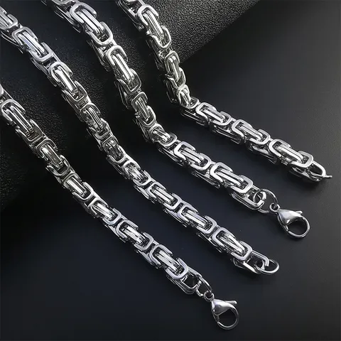 Men's Stainless Steel Byzantine Chain Necklace Heavy Link King Chain Necklace American Hip Hop Jewelry Gift For Men