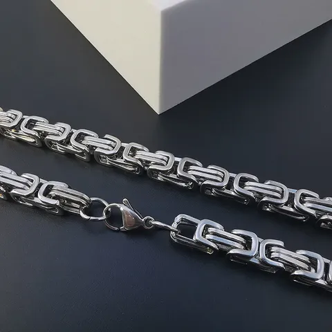 Men's Stainless Steel Byzantine Chain Necklace Heavy Link King Chain Necklace American Hip Hop Jewelry Gift For Men