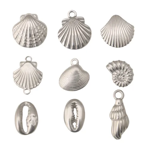 Pendentif Coquillage en Acier Inoxydable Style Océan Accessoire de Bijoux DIY Charme de Conque pour Bracelet Collier