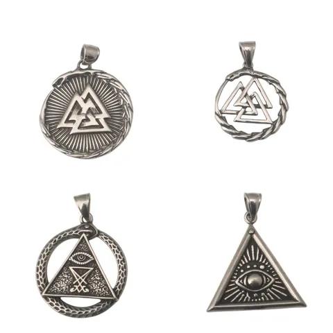 Vintage Stainless Steel Valknut Eye Of Providence Pendant Necklace Retro Gothic Punk Hip Hop Sweater Chain Jewelry Gift
