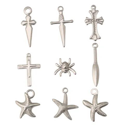 Stainless Steel Cross Starfish Dagger Pendants Retro Punk Style DIY Jewelry Accessories For Necklace Bracelet Making