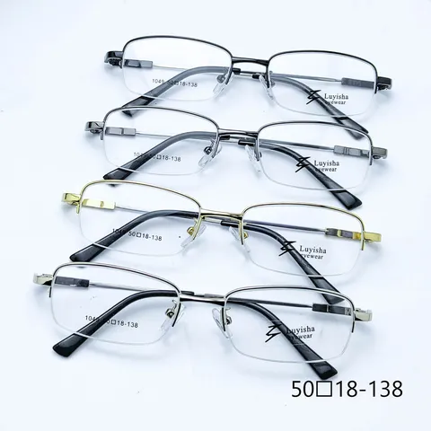 Montatura per Occhiali Quadrata Semi-Rimless da Uomo Business Titanio Memoria Leggero Ottica Metallo Spazzolato