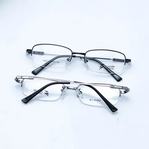Montatura per Occhiali Quadrata Semi-Rimless da Uomo Business Titanio Memoria Leggero Ottica Metallo Spazzolato